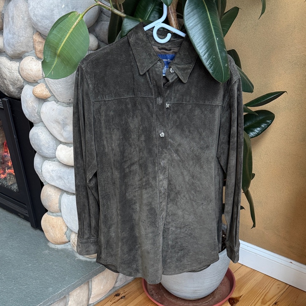 Olive Suede Button-Up Shirt